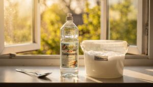 Fenster putzen im Frühling: Ein Löffel Essigessenz im Wasser verhindert Streifen tagelang