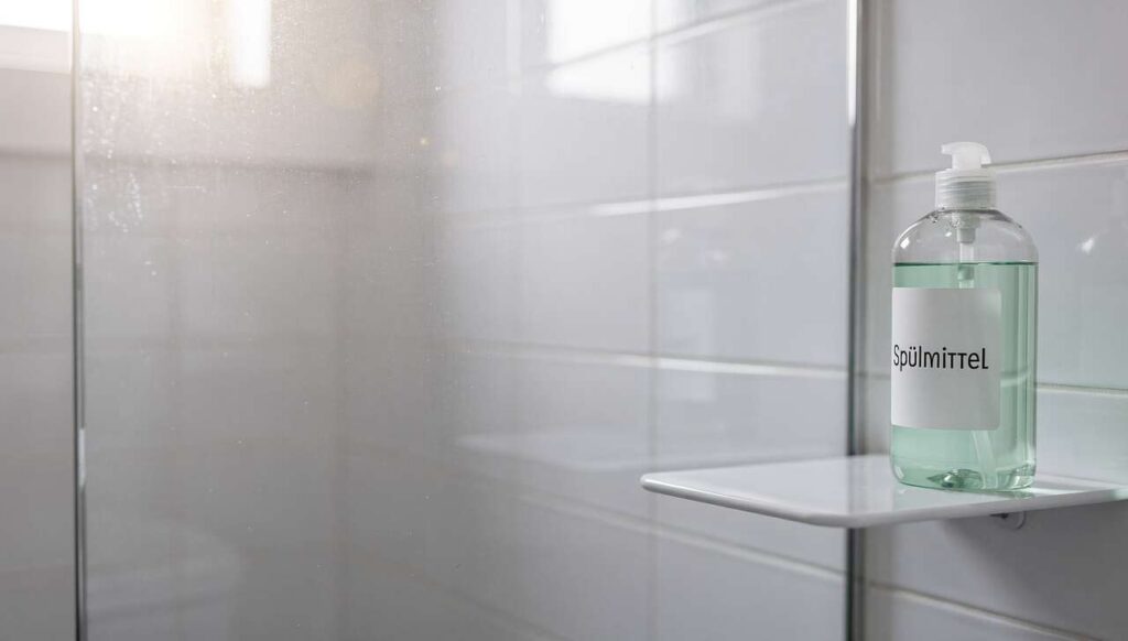 Duschwand aus Glas streifenfrei: Ein Tropfen Spülmittel im Wischwasser macht den Unterschied