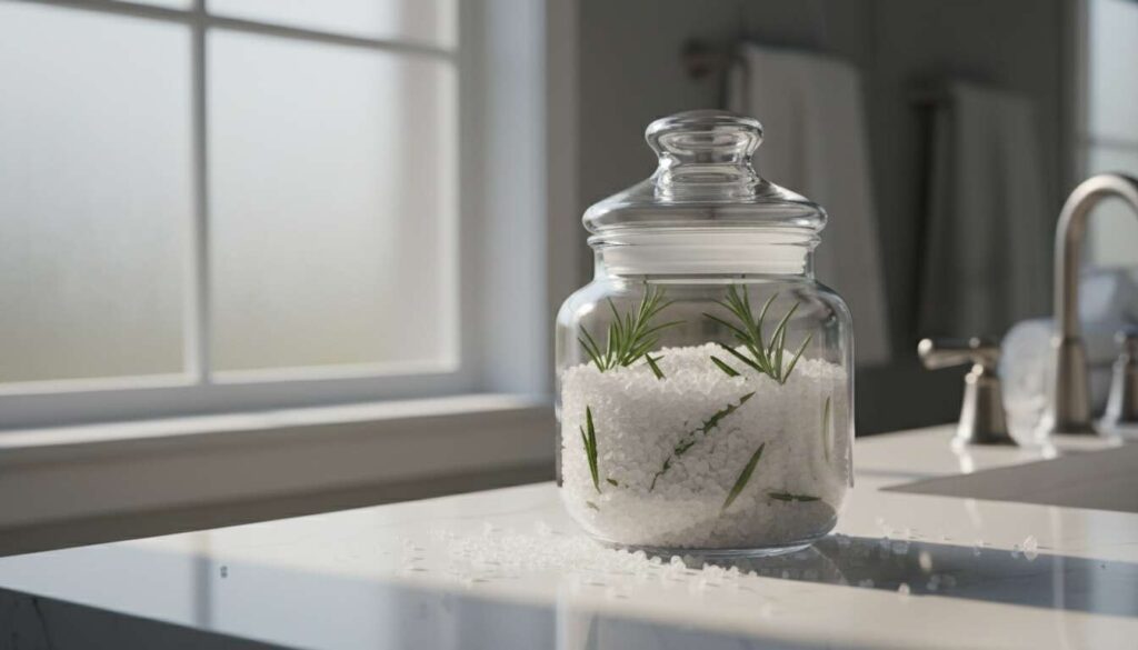 Rosmarin und grobes Salz im Glas: der Hoteltrick für natürlichen Duft im Badezimmer