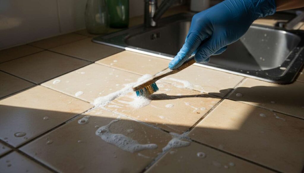 Schmutzige Fugen in der Küche: Wasserstoffperoxid und eine Zahnbürste reichen laut Profis